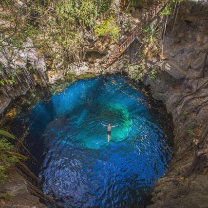Mexico Merida Cenote Visit Traveller Swimming